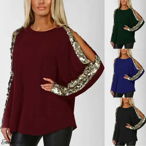 New Fashionable Women Shiny Cold Shoulder Sequin Long Sleeve Casual Oversized T-Shirt Pure Color Tops
New Fashionable Women Shiny Cold Shoulder Sequin Long Sleeve Casual Oversized T-Shirt Pure Color Tops