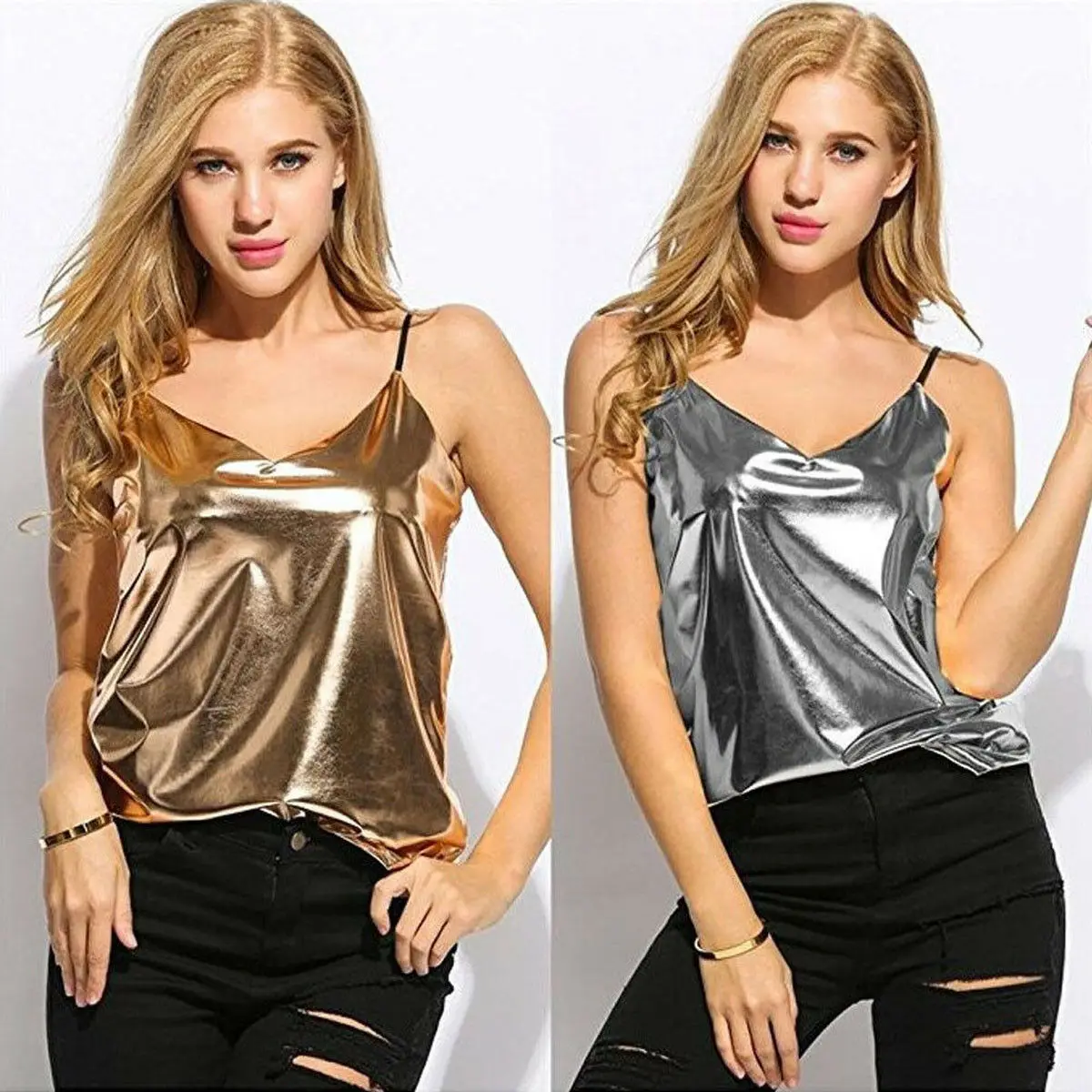 Fashion Women Sexy Glitter Sequined Vest Clubwear Tank Tops Blouse Camisole Gross PU V-Neck Gold Silver Tanks size 6-14
Fashion Women Sexy Glitter Sequined Vest Clubwear Tank Tops Blouse Camisole Gross PU V-Neck Gold Silver Tanks size 6-14
