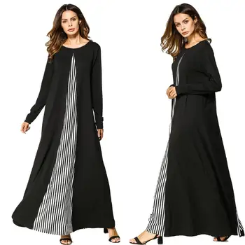 Abaya Women Muslim Dress Patchwork Stripe Long Sleeve Islamic Gown Autumn O-neck
Abaya Women Muslim Dress Patchwork Stripe Long Sleeve Islamic Gown Autumn O-neck