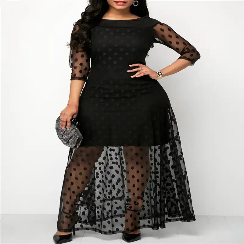 black lace polka dot dress