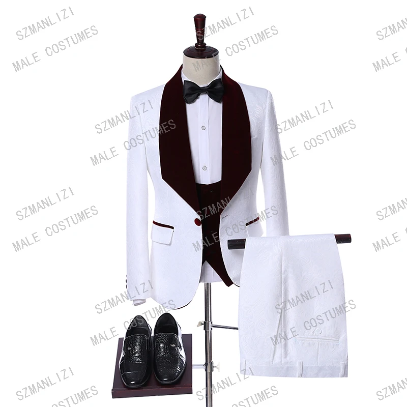 Costume Homme Mariage 2019 Terno Masculino Slim Fit Elegant White Tuxedo Burgundy Lapel Paisley 3 Piece Men Suits For Wedding
Costume Homme Mariage 2019 Terno Masculino Slim Fit Elegant White Tuxedo Burgundy Lapel Paisley 3 Piece Men Suits For Wedding