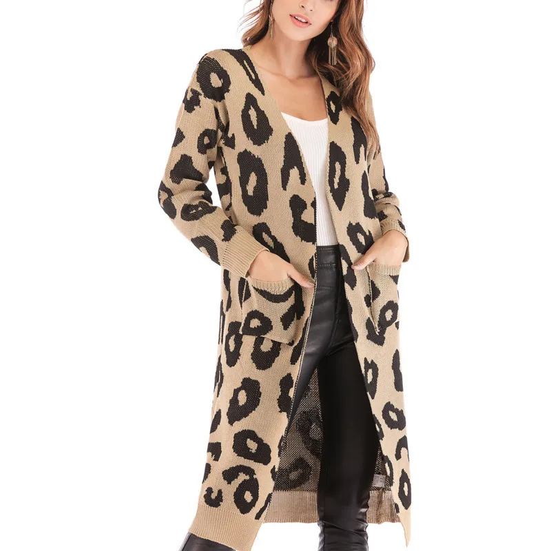 2019 Spring Autumn Long Sleeve Sweaters Fashion New Leopard V-neck Casual Knitted Cardigans Tops Pockets Long Coat Women 121
2019 Spring Autumn Long Sleeve Sweaters Fashion New Leopard V-neck Casual Knitted Cardigans Tops Pockets Long Coat Women 121