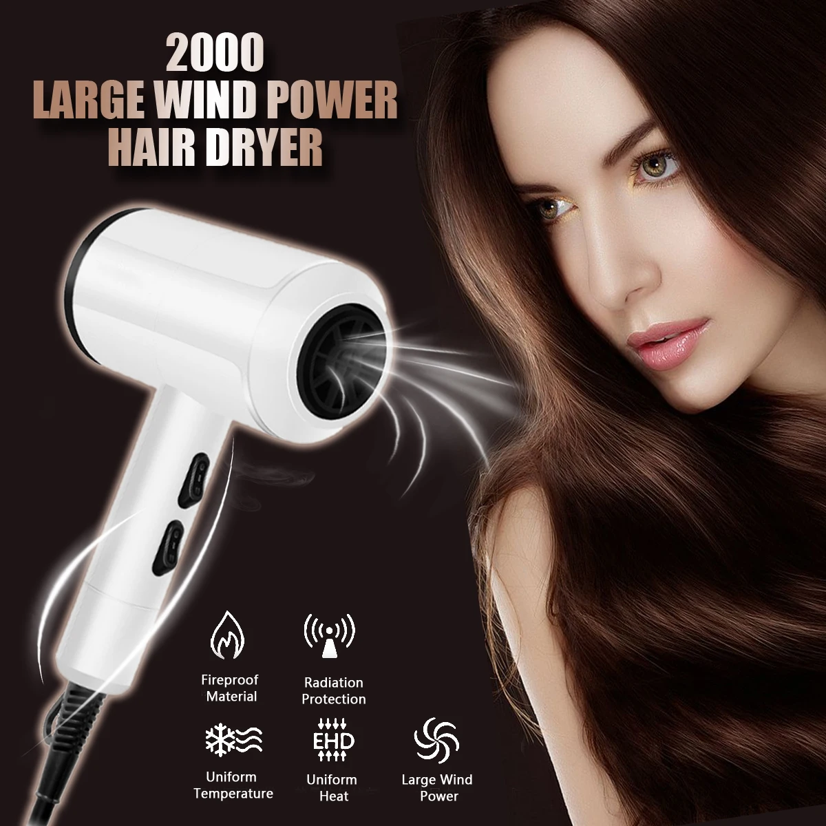 

White Professional Anion Hair Dryer Large Power Hair Repairing Hairdryer Air Blower Constant Temperature Blower 2000W 220V