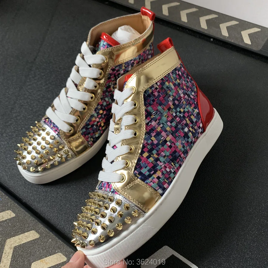 Luxury High Top cl andgz Multicolor Lace up Gold Rivets Front Red bottoms For men Flat shoes Sneakers leather Loafers Footwear
Luxury High Top cl andgz Multicolor Lace up Gold Rivets Front Red bottoms For men Flat shoes Sneakers leather Loafers Footwear