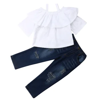 2019 Summer Toddler Kids Baby Girl Off Shoulder White Blouse Tops Ripped Jeans Denim Pant 2PCS Girls Clothing Set
2019 Summer Toddler Kids Baby Girl Off Shoulder White Blouse Tops Ripped Jeans Denim Pant 2PCS Girls Clothing Set