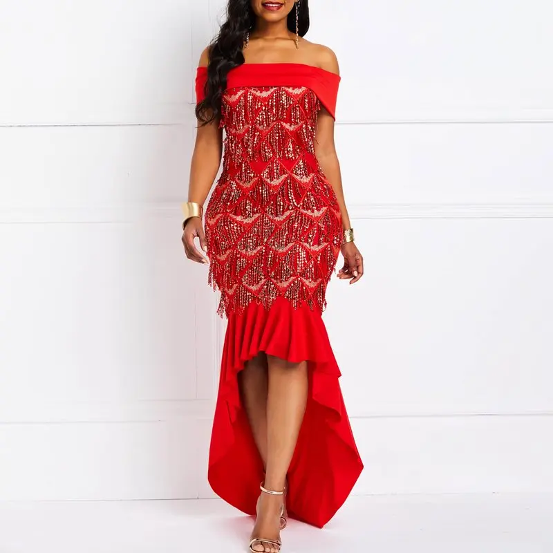 Women Maxi Dresses Elegant Party Vintage Red Off Shoulder High Waist Solid Asymmetric Sequins Female Fashion Sexy Long Dress
Women Maxi Dresses Elegant Party Vintage Red Off Shoulder High Waist Solid Asymmetric Sequins Female Fashion Sexy Long Dress