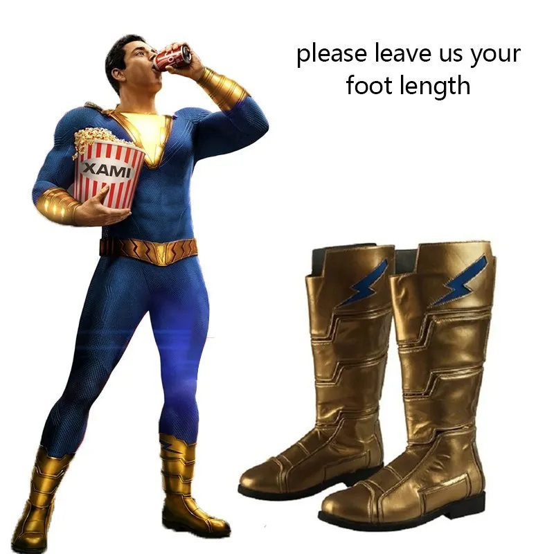 Captain Marvel Costume Cosplay Shazam Billy Batson Boots Men Superhero Party Golden Flat Only Shoes Custom Calf High Black Sole
Captain Marvel Costume Cosplay Shazam Billy Batson Boots Men Superhero Party Golden Flat Only Shoes Custom Calf High Black Sole