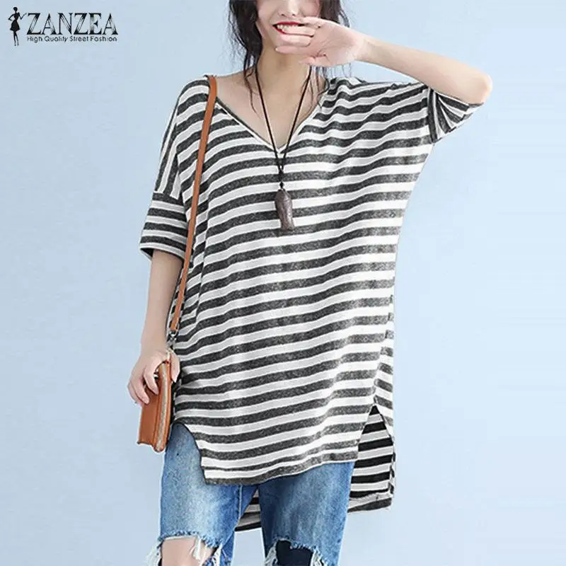 ZANZEA 2019 Summer Tops Women Blouse Casual Short Sleeve Shirt Striped Irregular Blusas Ladies Work Office Shirts Oversized
ZANZEA 2019 Summer Tops Women Blouse Casual Short Sleeve Shirt Striped Irregular Blusas Ladies Work Office Shirts Oversized
