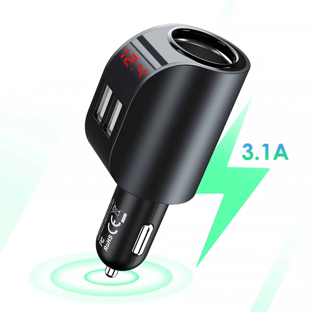 

3.1A Dual USB Port Charger Cigar Lighter Fast Charging Car Charger with Digital Display For 12-24V Vehicles