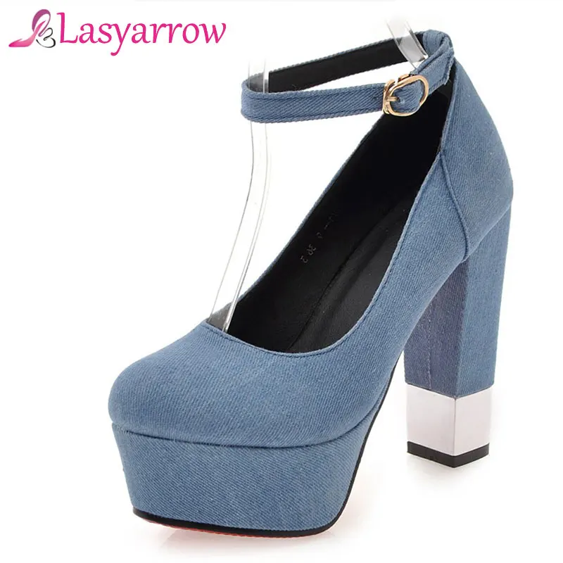 Lasyarrow Denim Pumps Women Shoes Thick High Heels Round Toe Platform Ankle Strap Gladiator Shoes Woman Plus Size Fit Smaller
Lasyarrow Denim Pumps Women Shoes Thick High Heels Round Toe Platform Ankle Strap Gladiator Shoes Woman Plus Size Fit Smaller
