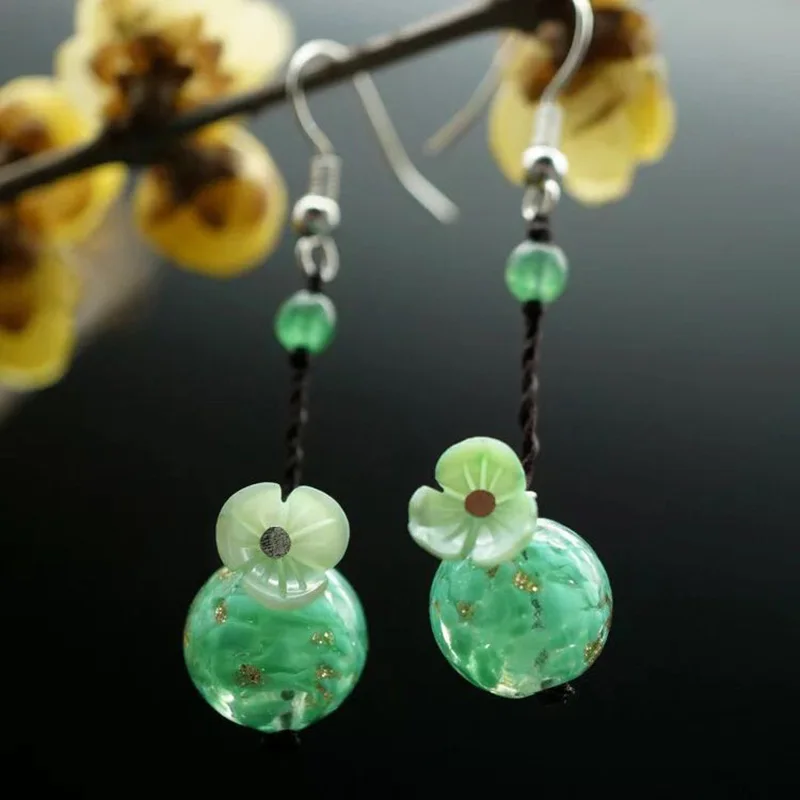 HayStarWay Ethnic Chinoiserie Flower Drop Earrings Women Girl Jewelry Bride Classical Shell Colored glaze Original Handwork
HayStarWay Ethnic Chinoiserie Flower Drop Earrings Women Girl Jewelry Bride Classical Shell Colored glaze Original Handwork