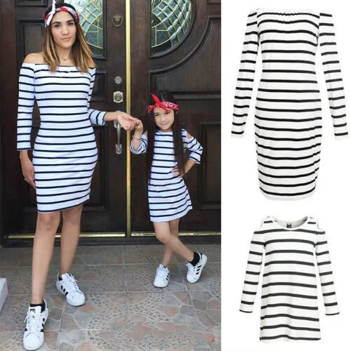 2019 Fashion Mother and daughter clothes Stripe boat neck Dress Matching Women Kid Girl Casual Family Clothes Skirt
2019 Fashion Mother and daughter clothes Stripe boat neck Dress Matching Women Kid Girl Casual Family Clothes Skirt