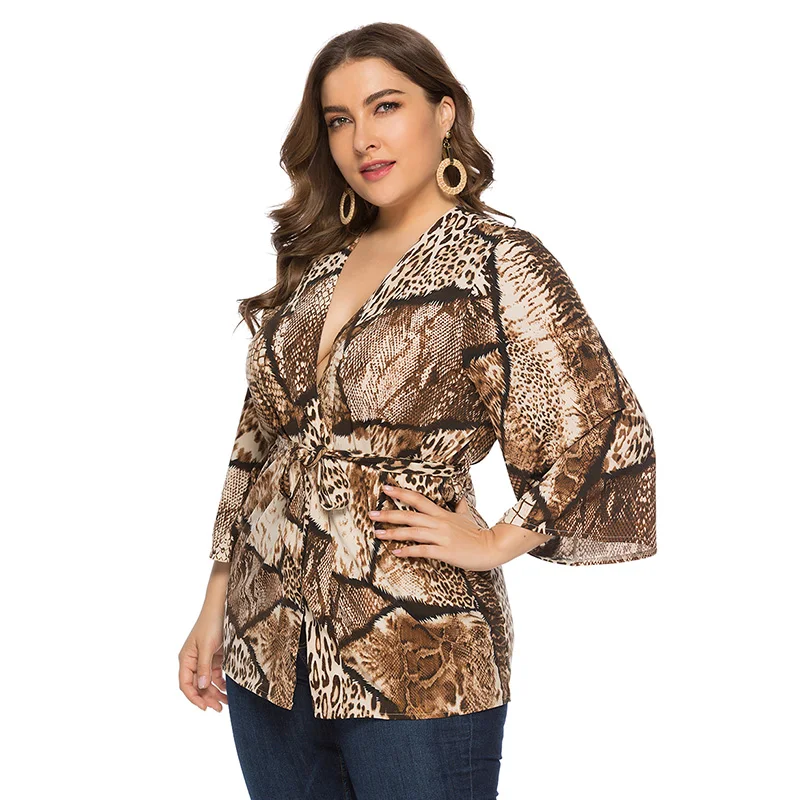 Women Plus Size Shirt Leopard Snake Skin Print 3/4 Sleeves Self-tie Open Front Cardigans Casual Tops
Women Plus Size Shirt Leopard Snake Skin Print 3/4 Sleeves Self-tie Open Front Cardigans Casual Tops