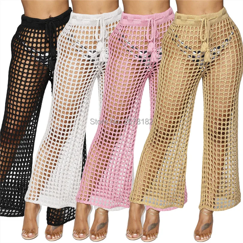 Summer knitted mesh women Drawstring Pants Hollow Out Wide Leg loose white pants sexy transparent Beach Wear Straight pants
Summer knitted mesh women Drawstring Pants Hollow Out Wide Leg loose white pants sexy transparent Beach Wear Straight pants