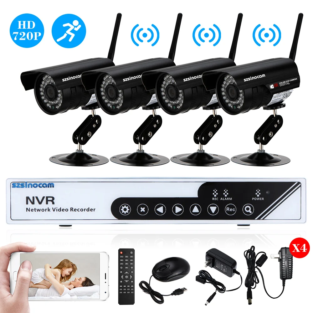 

IP Camera szsinocam 4CH HD 720P H.264 NVR Kit with 4pcs IP Camera 36IR LEDs Security System