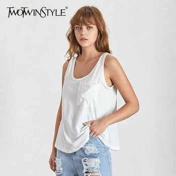 TWOTWINSTYLE V Neck Vest Top For Women Basic Pocket Patchwork Big Size Female T-shirt Vests Summer 2020 Fashion Casual Clothing
TWOTWINSTYLE V Neck Vest Top For Women Basic Pocket Patchwork Big Size Female T-shirt Vests Summer 2020 Fashion Casual Clothing