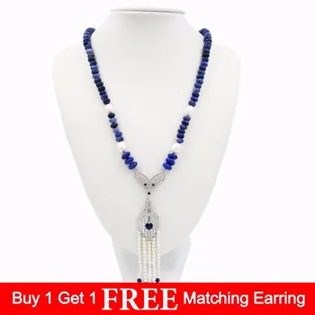 LiiJi Unique Blue Sodalite&Lapis lazuli&Freshwater Pearl&Cubic Zirconia Pendant Long Tassels Necklace 29''/72cm
LiiJi Unique Blue Sodalite&Lapis lazuli&Freshwater Pearl&Cubic Zirconia Pendant Long Tassels Necklace 29''/72cm
