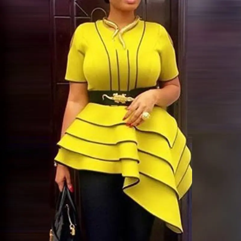 Summer Sexy Club Elegant Party Yellow Plus Size African Women Blouses Slim Vintage Stripe OL Ladies Ruffles Tops Retro Shirts
Summer Sexy Club Elegant Party Yellow Plus Size African Women Blouses Slim Vintage Stripe OL Ladies Ruffles Tops Retro Shirts