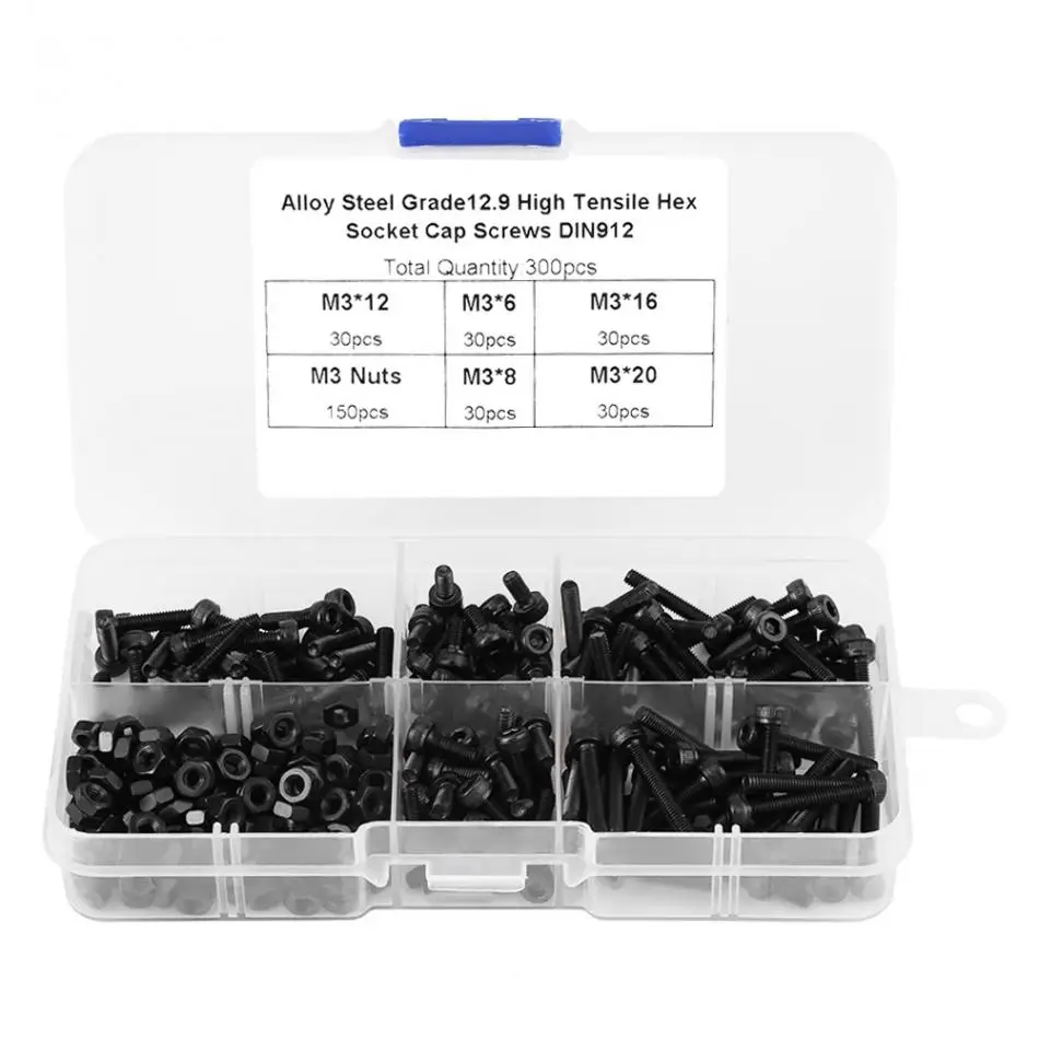 300pcs M3*6 8 12 16 20 Hex Socket Cap Screws Bolts Nuts Fastener Assortment Kit Hardware with Plastic Case Black New
300pcs M3*6 8 12 16 20 Hex Socket Cap Screws Bolts Nuts Fastener Assortment Kit Hardware with Plastic Case Black New