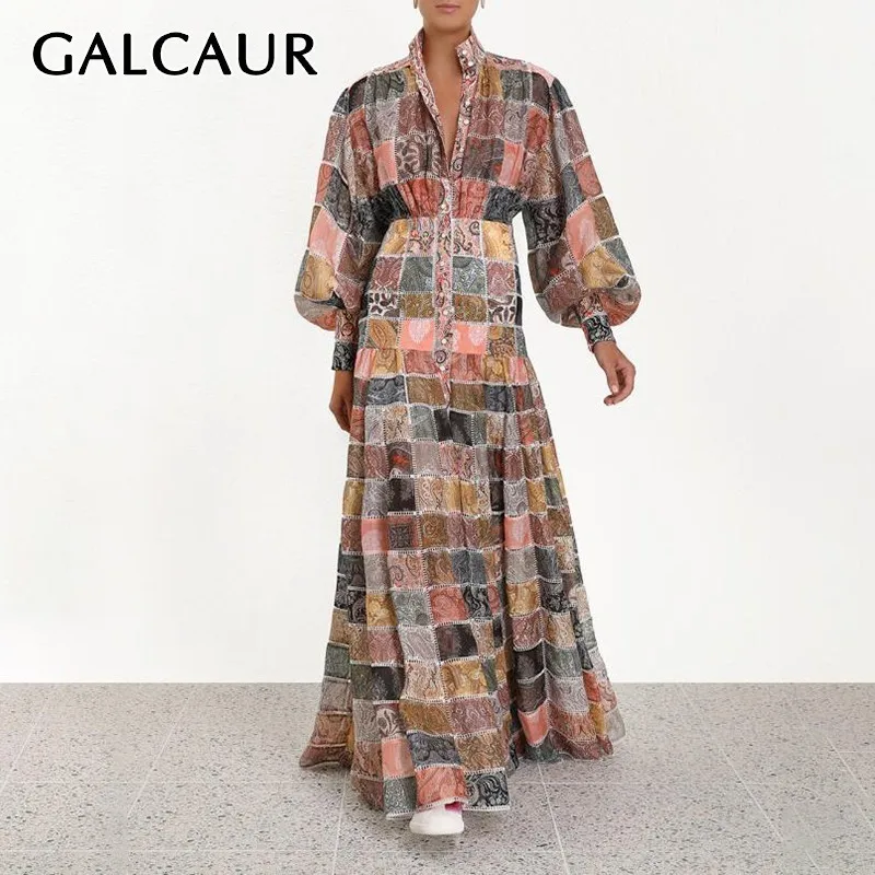 GALCAUR Vintage Print Women Dress Stand Lantern Sleeve High Waist Button Hit Color Maxi Dresses Female Fashion 2019 Sping New
GALCAUR Vintage Print Women Dress Stand Lantern Sleeve High Waist Button Hit Color Maxi Dresses Female Fashion 2019 Sping New