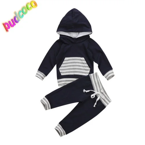 2019 Newborn Kids Baby Boys Striped Hooded Tops Pants Leggings Outfits Set Clothes Hot |