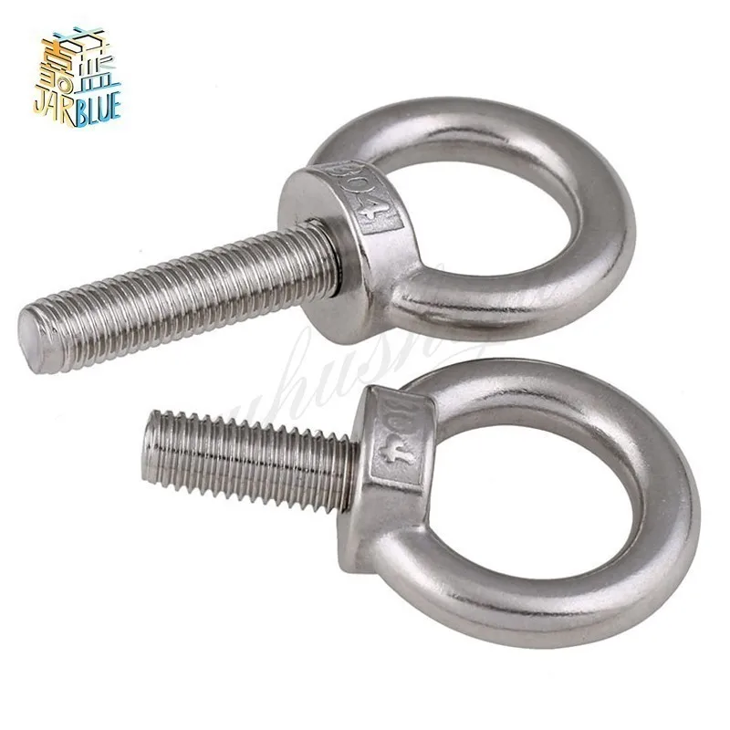 

2pcs M10*20/25/30/35/40/45/50/60/70/80mm 304 Stainless Steel DIN580 Male Thread Hook Marine Round Lifting Eye Ring Bolt Screw