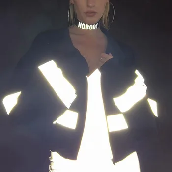 Women Zip Up Jacket with Reflective tape High Waist Bomber short Jacket Women vintage reflective striped oversized coat A9264
Women Zip Up Jacket with Reflective tape High Waist Bomber short Jacket Women vintage reflective striped oversized coat A9264