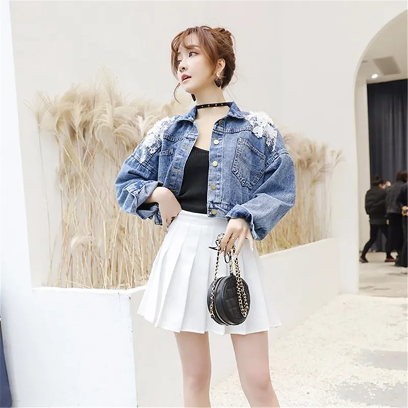

Floral chains tassel loose cropped denim jacket batwing sleeve jeans jacket women fashion jackets 2019 new autumn chaqueta mujer