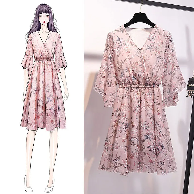 2019 summer floral dress V-neck elastic waist short chiffon dress pink A-Line boho printed beach women dress elegant vestidos
2019 summer floral dress V-neck elastic waist short chiffon dress pink A-Line boho printed beach women dress elegant vestidos