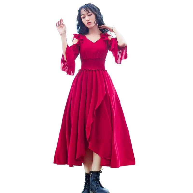 New Spring Women dress Butterfly Sleeve Dew Shoulder Posed Long In Waist Dresses Wine Red 1325
New Spring Women dress Butterfly Sleeve Dew Shoulder Posed Long In Waist Dresses Wine Red 1325