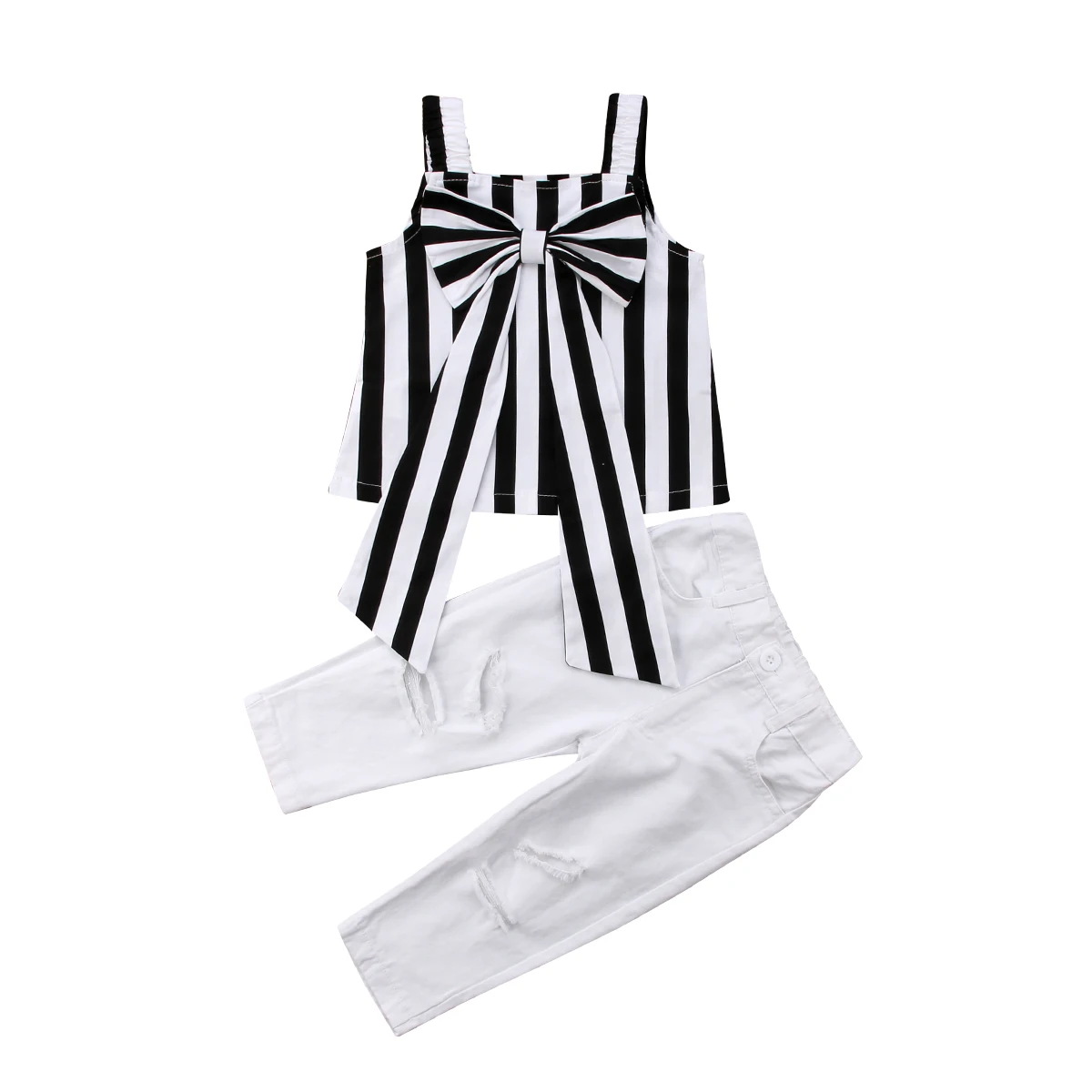 2018 Newest Brand Toddler Kids Baby Girl Big Bow Stripe Sleeveless Tops +White Hole Pants Fashion Outfits Clothes 2PCS Set 2-7T
2018 Newest Brand Toddler Kids Baby Girl Big Bow Stripe Sleeveless Tops +White Hole Pants Fashion Outfits Clothes 2PCS Set 2-7T