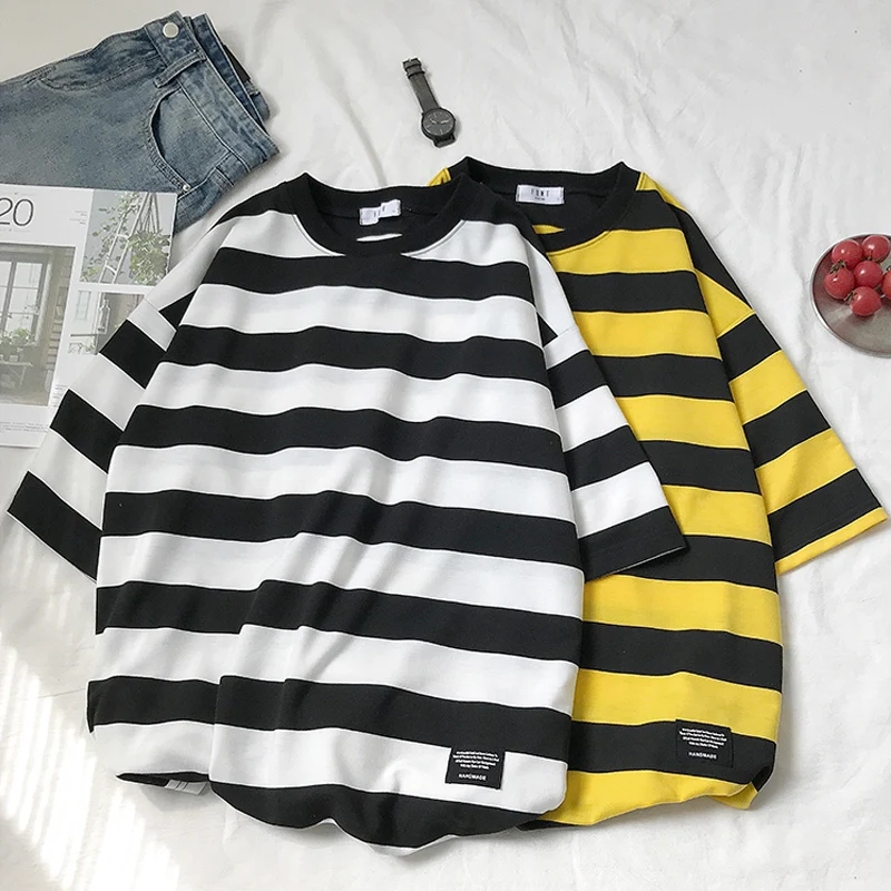 Mooirue Summer Casual Striped T-shirt Women O-neck Oversize Boyfriend Style Korean Student Cotton Plus Size Yellow White Tops
Mooirue Summer Casual Striped T-shirt Women O-neck Oversize Boyfriend Style Korean Student Cotton Plus Size Yellow White Tops
