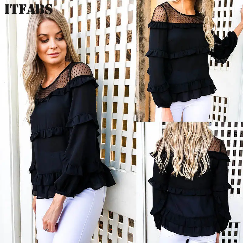 Women Chiffon Transparent Lace Mesh Flower Loose T-Shirt Tee Tops Mesh Patchwork Ruffled Tops Long Sleeve Clothes
Women Chiffon Transparent Lace Mesh Flower Loose T-Shirt Tee Tops Mesh Patchwork Ruffled Tops Long Sleeve Clothes