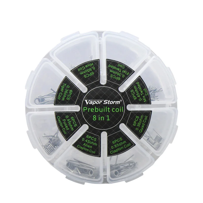 Vapor Storm 8 in 1 E Cigarette Prebuilt Coils Alien Clapton Quad Fused Tiger Hive Coil 48pcs/pack RDA RTA DIY Heating Wires
Vapor Storm 8 in 1 E Cigarette Prebuilt Coils Alien Clapton Quad Fused Tiger Hive Coil 48pcs/pack RDA RTA DIY Heating Wires