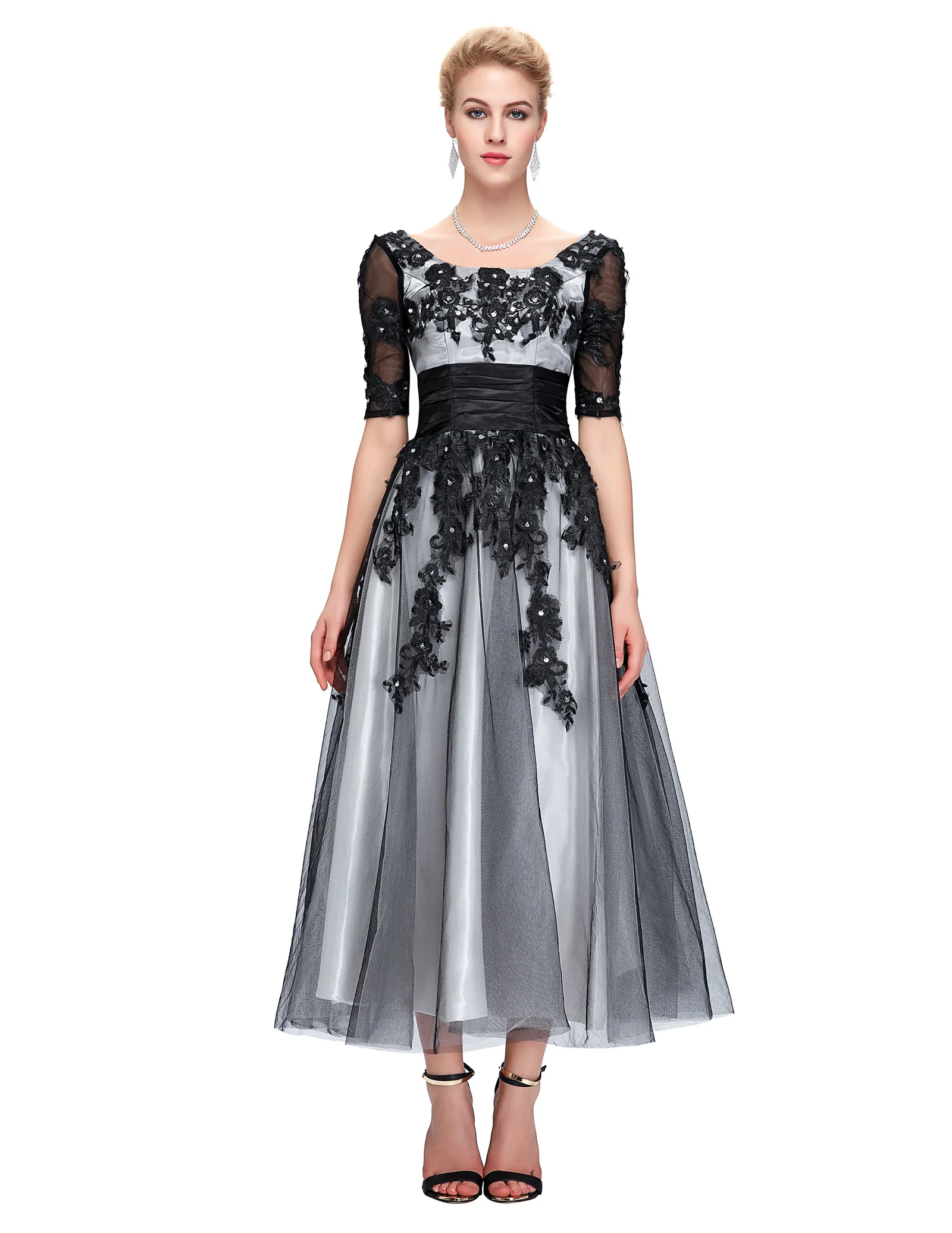 classic see-through Half Sleeve Tea-length Lace Tulle Ball Gown Lace-up Party Dresses o neck slim fit formal party elegant dress
classic see-through Half Sleeve Tea-length Lace Tulle Ball Gown Lace-up Party Dresses o neck slim fit formal party elegant dress