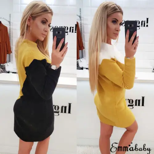 Women Long Sleeve Knitted Dress Ladies Spring Winter Fleece Warm Patchwork Short Mini High Street Straight Dress Vestido
Women Long Sleeve Knitted Dress Ladies Spring Winter Fleece Warm Patchwork Short Mini High Street Straight Dress Vestido