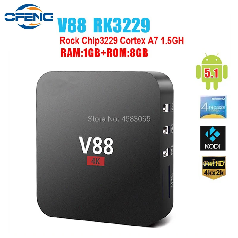 V88 TV Box Rockchip 3229 Quad-Core(1.5GHZ) Android 7.1 1GB RAM 8GB Smart TV BOX 1080P WiFi HDMI Media Player
V88 TV Box Rockchip 3229 Quad-Core(1.5GHZ) Android 7.1 1GB RAM 8GB Smart TV BOX 1080P WiFi HDMI Media Player