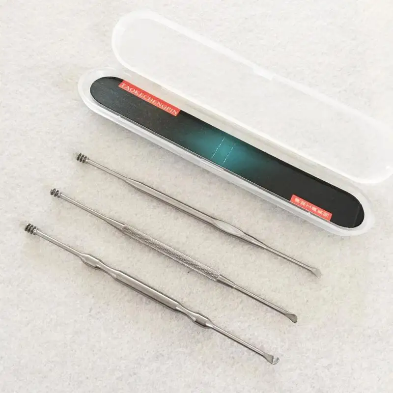 3pcs Ear Wax Pickers Cleaner Stainless Steel Double-ended Remover Tool Curette Earpick Spoon Cleaning L3 | Красота и здоровье