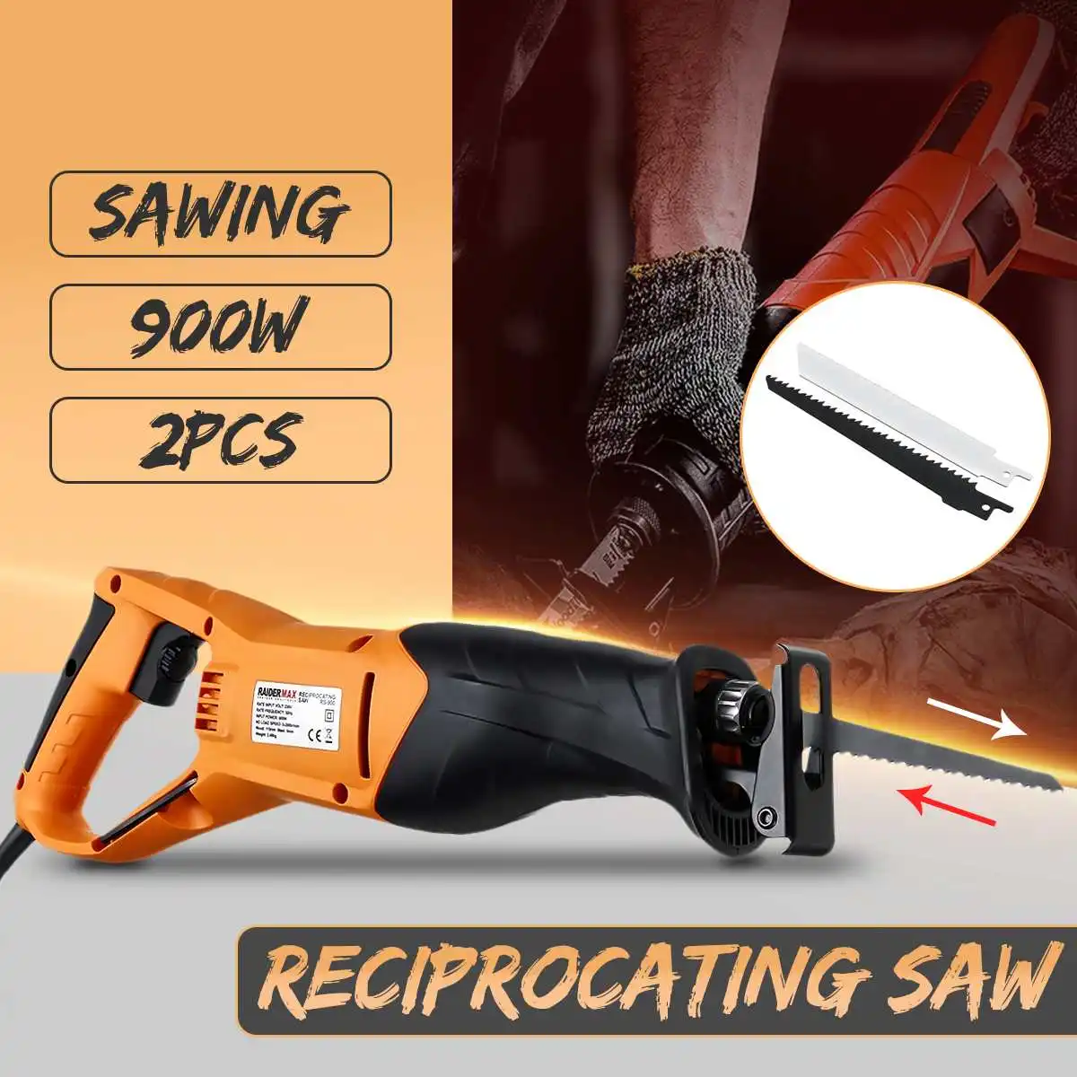900W Electric Saw Reciprocating Saw for Wood Metal Plasitic Pipe Cutting Power Saw Tool With 2PCS Saw Blades
900W Electric Saw Reciprocating Saw for Wood Metal Plasitic Pipe Cutting Power Saw Tool With 2PCS Saw Blades