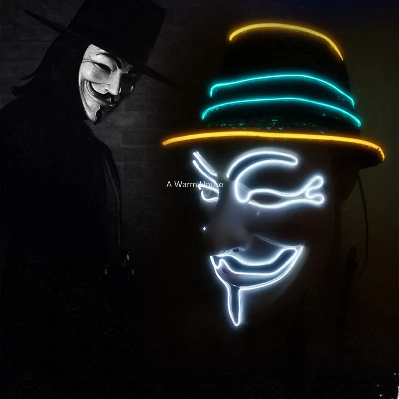Неоновая маска V для туши Vendetta светодиодная Маскарадная парней маскарадные маски