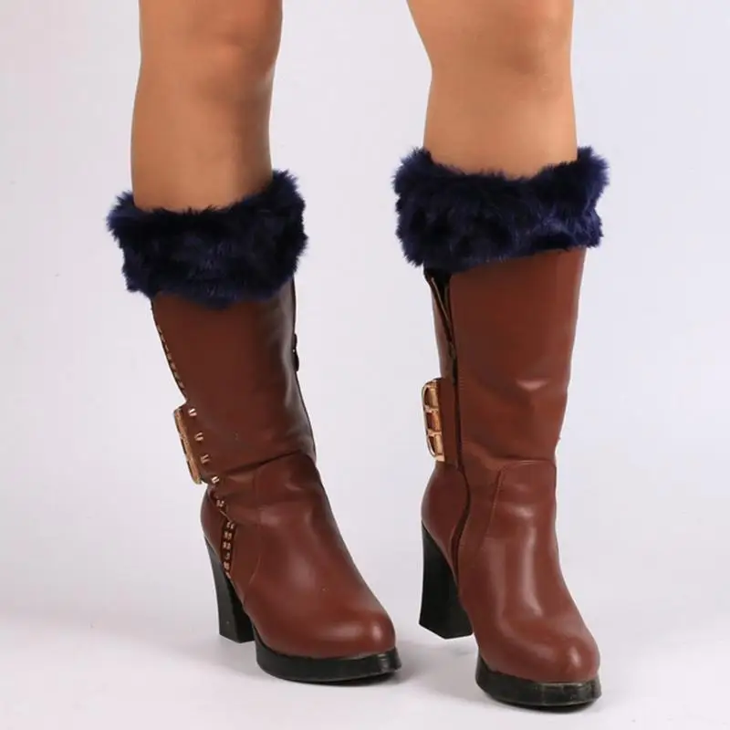 MISS M женские зимние теплые вязаные гетры с меховой отделкой манжеты носки для