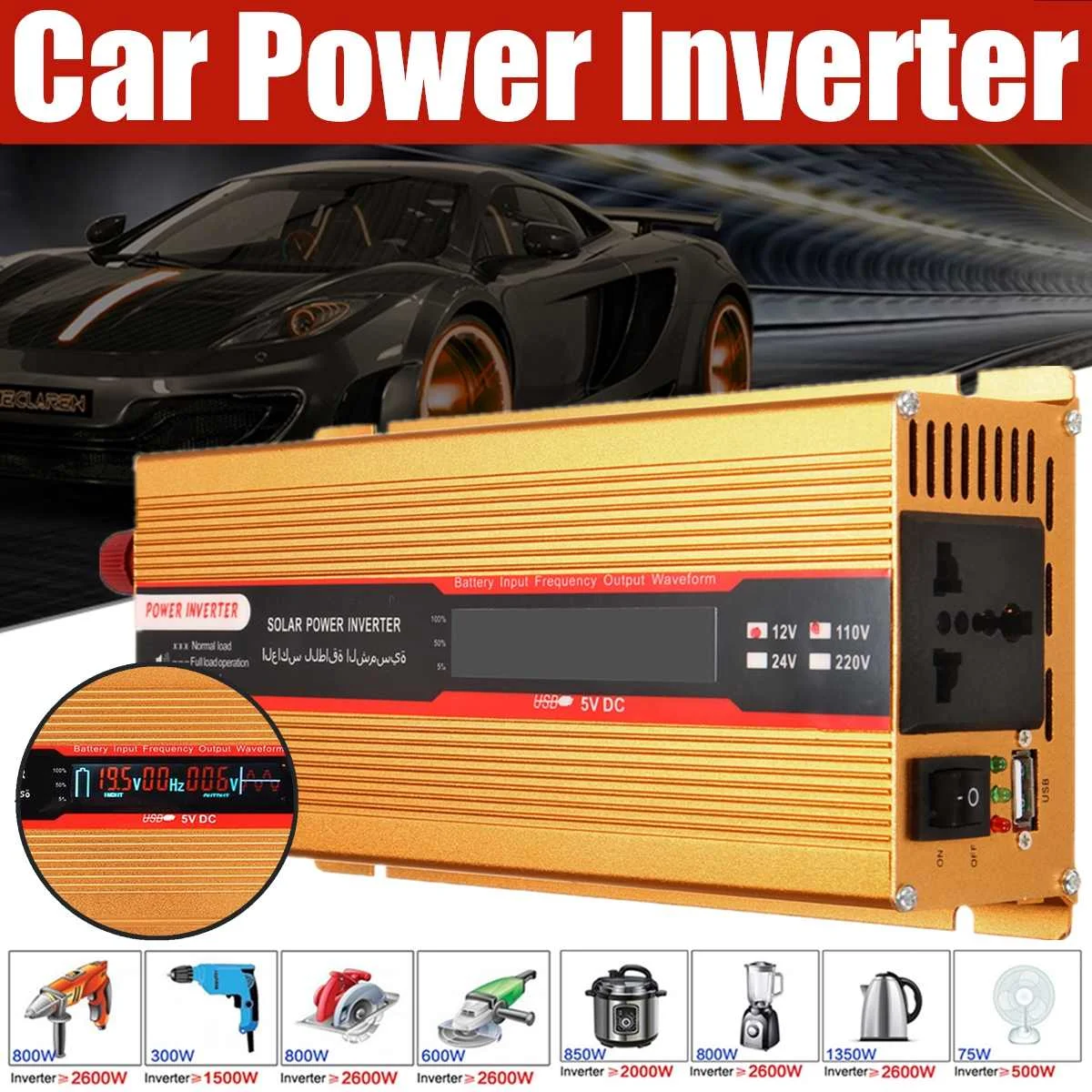 Car Power Inverter Solar Converters Adapter Charger 3000W 12/24V To AC 220/110V Modified Sine Wave for Home Camping Car Access
Car Power Inverter Solar Converters Adapter Charger 3000W 12/24V To AC 220/110V Modified Sine Wave for Home Camping Car Access