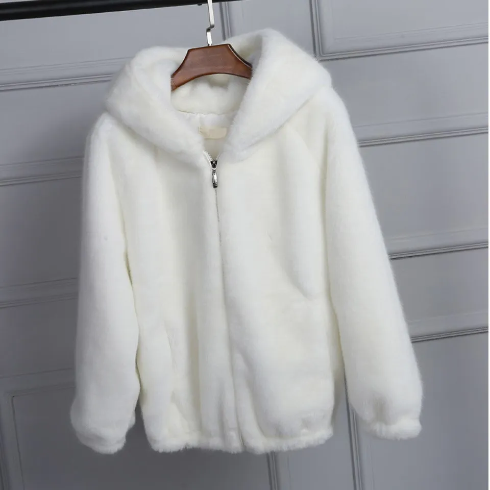 Фото Winter Warm Hooded Solid Color Fur Coat Short Women 2018 Casual Long Sleeve Jacket Faux Mink | Женская одежда