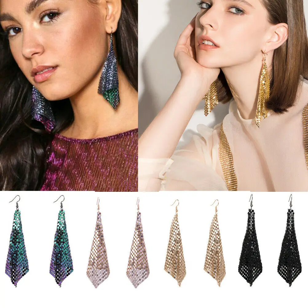 Metallic Black/Silver/Green Square Sequins Long Tassel Dangling Earrings Trendy For Women as Gift Fashion Jewelry
Metallic Black/Silver/Green Square Sequins Long Tassel Dangling Earrings Trendy For Women as Gift Fashion Jewelry