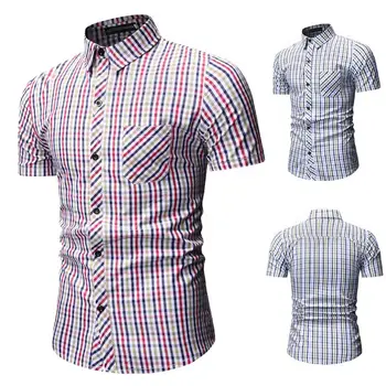 Casual Blouse Men's clothing Camisa Red Blue Social Shirt Slim fit Short sleeve Summer Mens dress Shirts Plaid Check Design
Casual Blouse Men's clothing Camisa Red Blue Social Shirt Slim fit Short sleeve Summer Mens dress Shirts Plaid Check Design