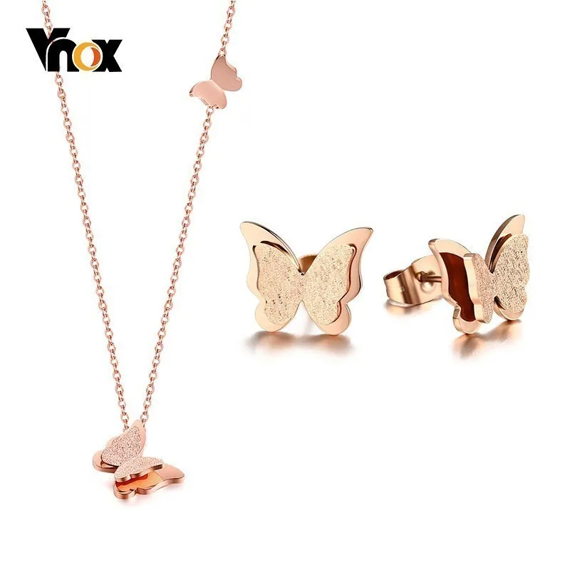 Vnox Elegant Butterfly Necklace and Earrings Set for Women Pink Gold Tone Stainless Steel Girl Lady Jewelry Sets
Vnox Elegant Butterfly Necklace and Earrings Set for Women Pink Gold Tone Stainless Steel Girl Lady Jewelry Sets