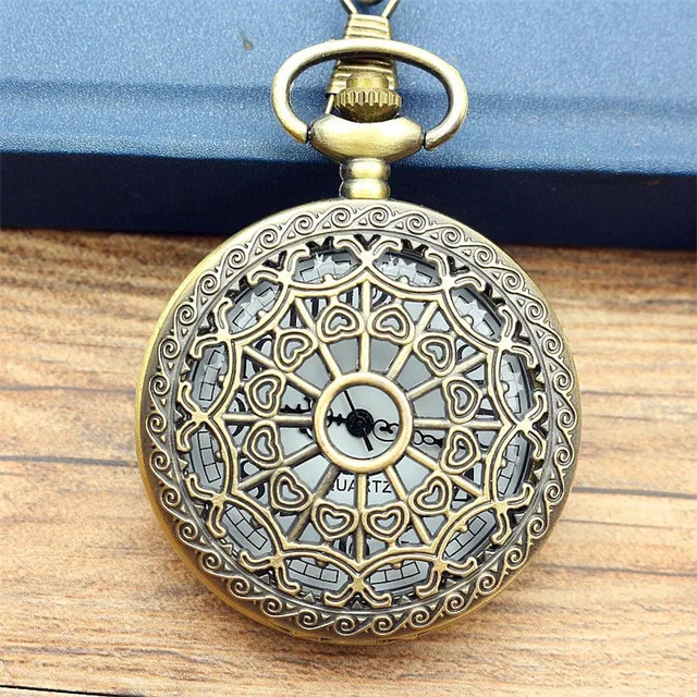 

Relogio De Bolso Bronze Antique Vintage Quartz Steampunk Pocket Watch Spider Web Hollow Women Men Pendant Necklace Chain Gifts