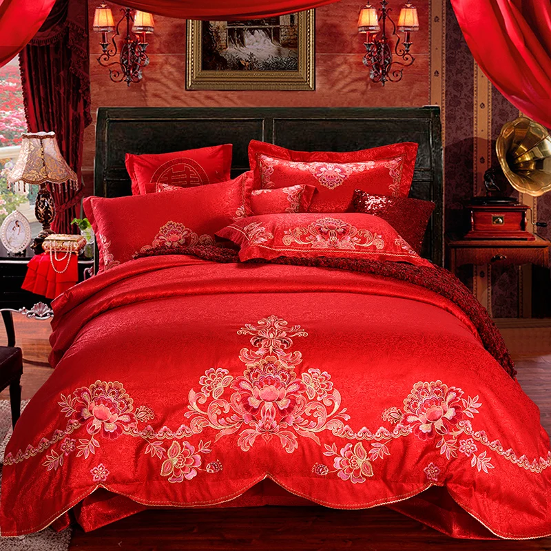 Luxury oriental wedding Bedding set king queen size red color stain jacquard embroidery bed set duvet cover bed/flat sheet 28
Luxury oriental wedding Bedding set king queen size red color stain jacquard embroidery bed set duvet cover bed/flat sheet 28