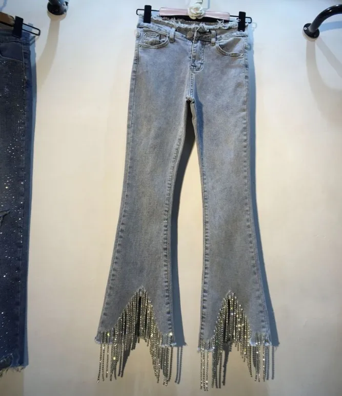2019 Spring and Summer European Women New Trousers Foot Fringed Diamond Beads Drill High Waist Slim Micro-bra Jeans Denim Pants
2019 Spring and Summer European Women New Trousers Foot Fringed Diamond Beads Drill High Waist Slim Micro-bra Jeans Denim Pants