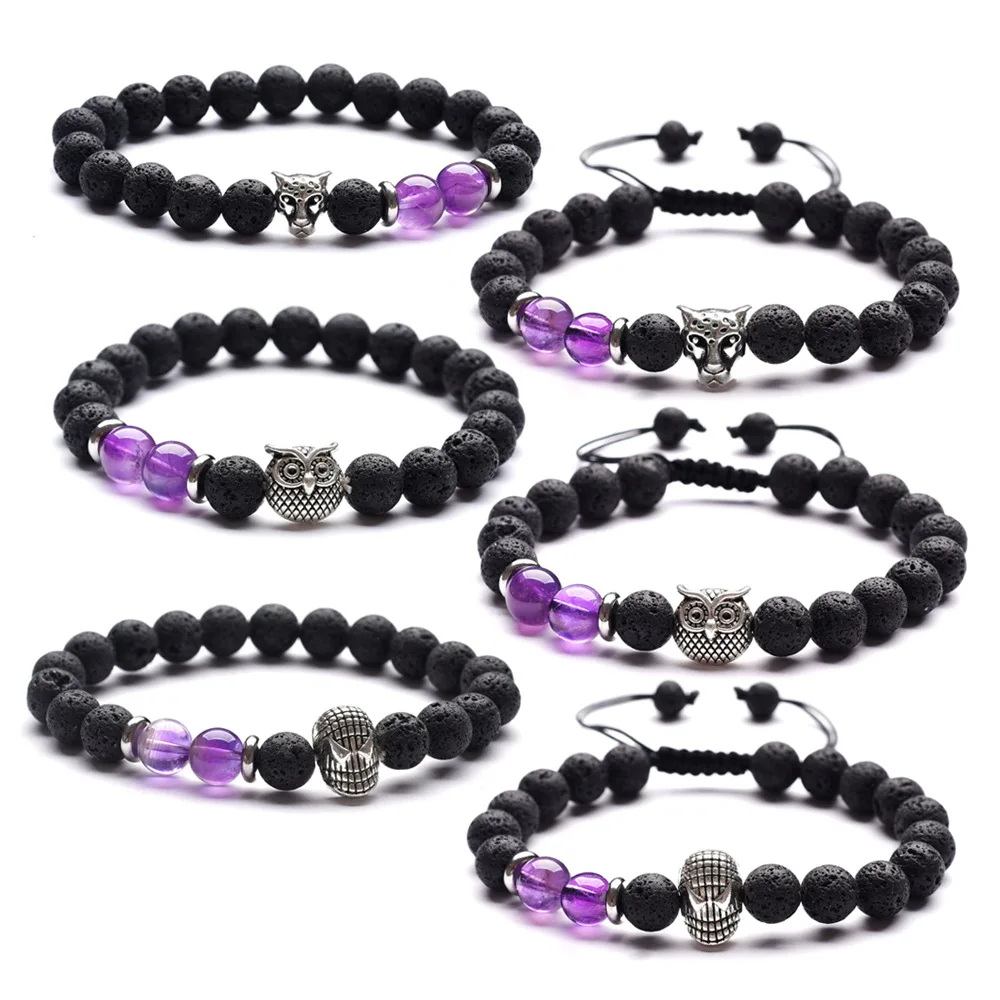 12 Style Purple Tiger's Eye Braided Bracelet 8mm Black Lava Stone Beads Essential Oil Diffuser Bracelet Jewelry Owl leopard Head
12 Style Purple Tiger's Eye Braided Bracelet 8mm Black Lava Stone Beads Essential Oil Diffuser Bracelet Jewelry Owl leopard Head